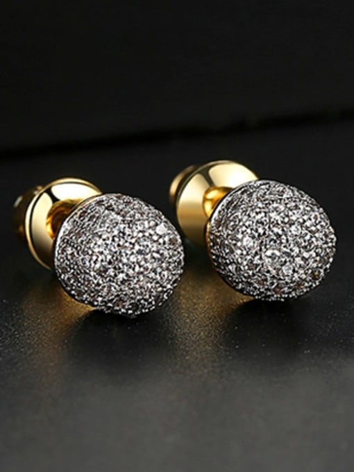 gold T04E18 Copper With Cubic Zirconia Delicate Round Stud Earrings