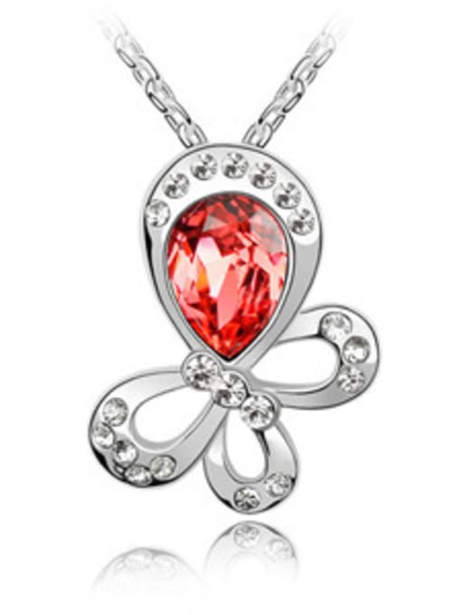 Red Exquisite Personalized Butterfly austrian Crystals Pendant Alloy Necklace