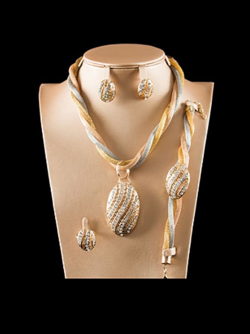 Lan Fu Rhinestones Oval Four Pieces Jewelry Set 0