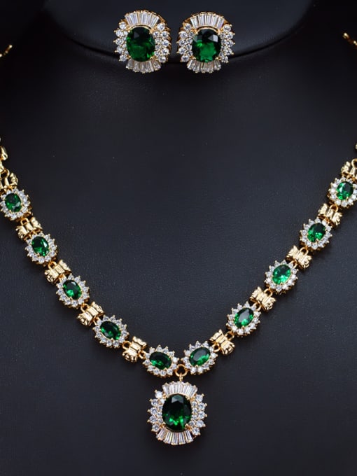 Green Classical Color Zircon Two Pieces Jewelry Set