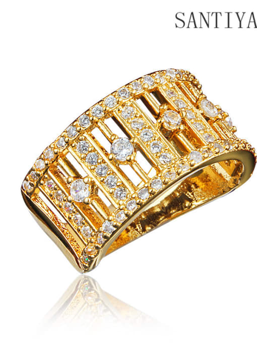 Gold, 9# Shimmering 18K Gold Plated Zircon Copper Ring
