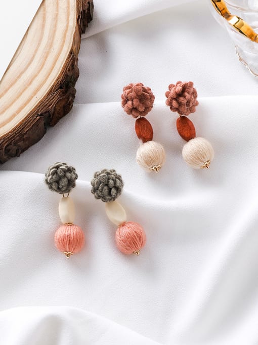 Girlhood Alloy With  Plush Flower  Simplistic  Wool Ball  Drop Earrings 0