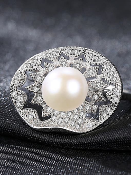 White Sterling Silver with natural pearl free size ring