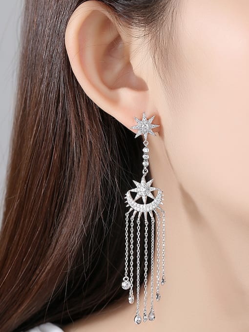 BLING SU Copper With Cubic Zirconia  Fashion Star Tassel Drop Earrings 2
