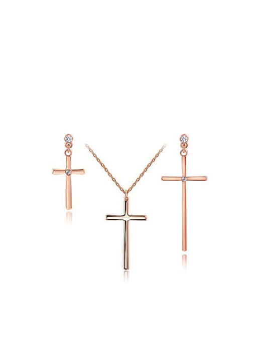 Ronaldo Exquisite Rose Gold Plated Austria Crystal Cross Two Pieces Jewelry Set 0