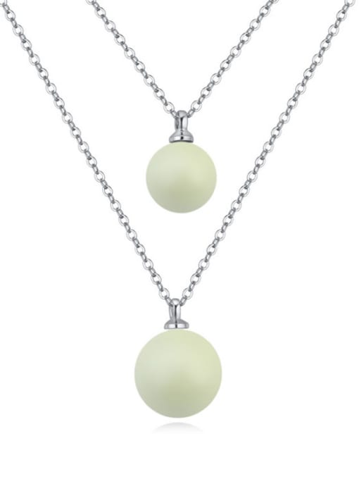 green Personalized Double Layer Two Imitation Pearls Alloy Necklace