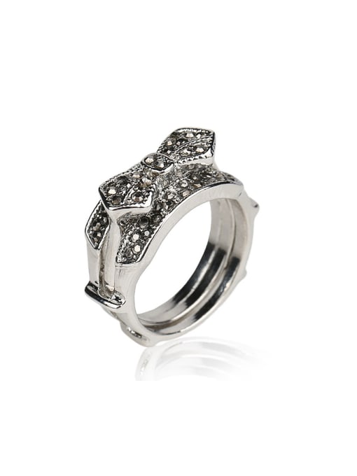 Gujin Personalized Bowknot Grey Crystals Alloy Ring 0