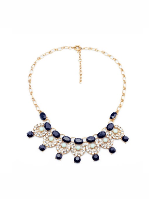 Blue 2018 Alloy Artificial Stones Sweet and Elegant Sweater Necklace