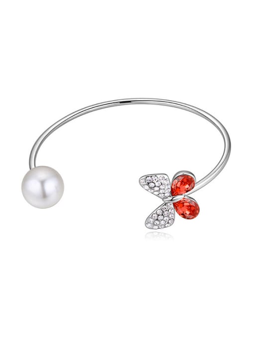 Red Fashion Imitation Pearl austrian Crystals Butterfly Alloy Bangle