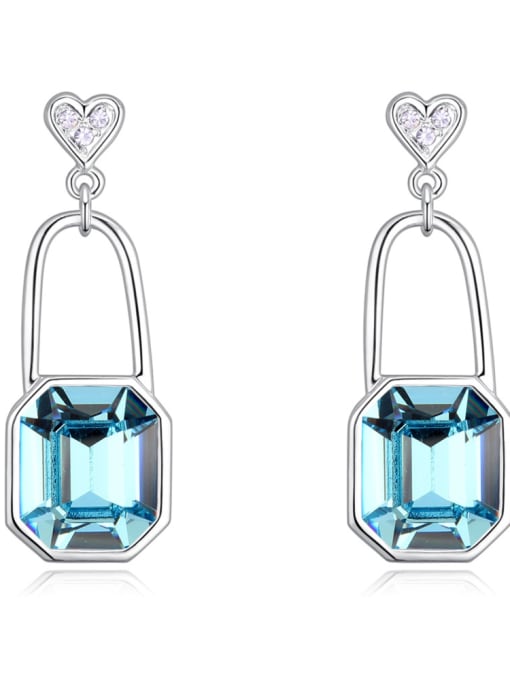 light blue Personalized Heart Lock austrian Crystals Alloy Earrings