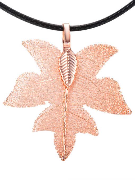 Rose Gold Trendy Gold Plated Natural Leaf Artificial Leather Necklace