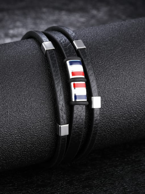 Open Sky Multi-band Black Artificial Leather Titanium Bracelet 2