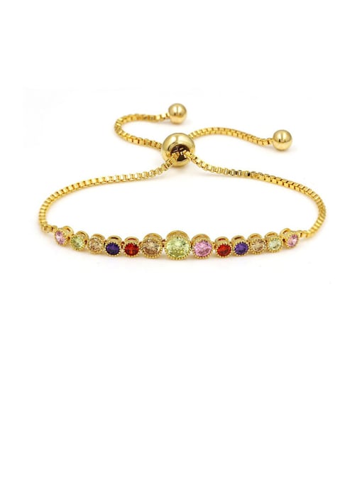 Coloured champagne gold Copper With Cubic Zirconia  Simplistic Round adjustable Bracelets