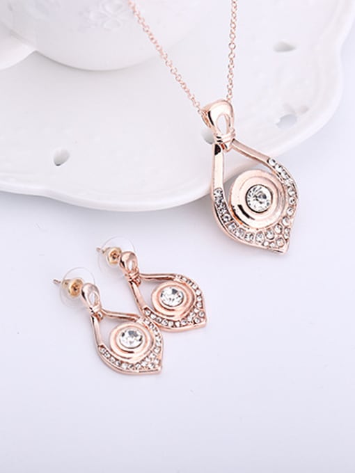 BESTIE Alloy Rose Gold Plated Fashion Rhinestone Water Drop shaped Two Pieces Jewelry Set 1