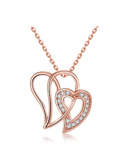 Rose Gold Simple Hollow Heart shaped Zircon Necklace