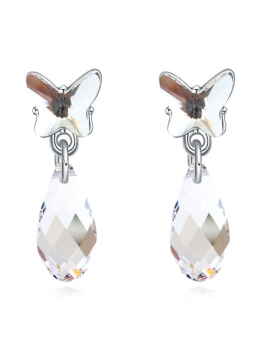 White Fashion Water Drop Butterfly austrian Crystals Alloy Stud Earrings