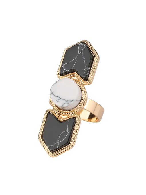 Gujin Personalized Fashion Black White Turquoise stones Alloy Ring 0