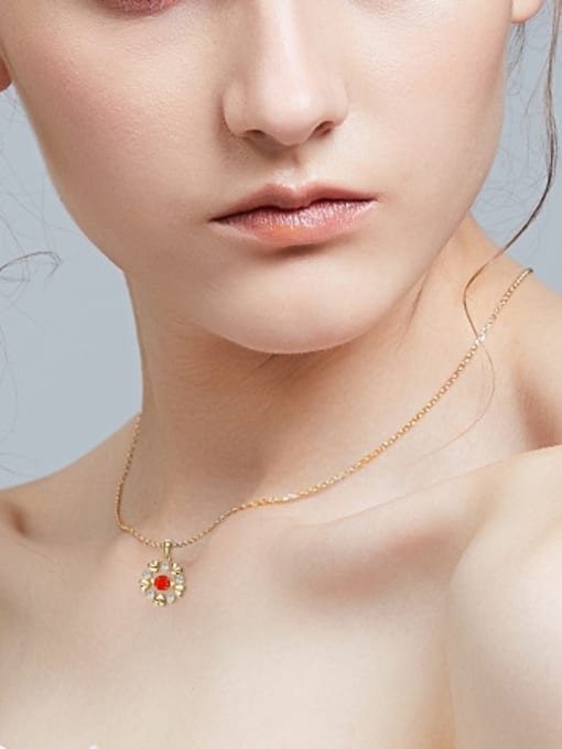 CEIDAI Fashion Rotational Red austrian Crystal Flowery Pendant Copper Necklace 1