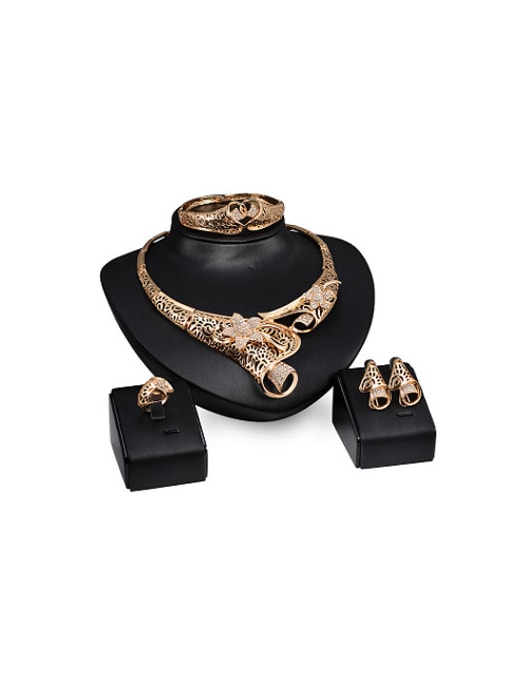 BESTIE Alloy Imitation-gold Plated Hyperbole style Flower CZ Four Pieces Jewelry Set 0