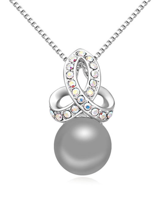 grey Simple Imitation Pearl Crystals-studded Flowery Alloy Necklace
