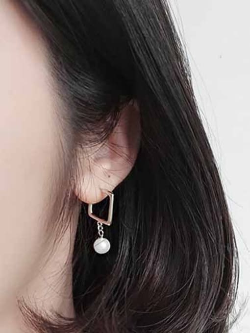 DAKA Asymmetrical Opening Square Artificial Pearl Silver Stud Earrings 1