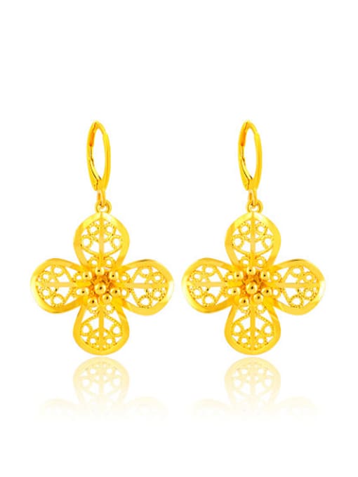 Yi Heng Da Elegant 24K Gold Plated Flower Shaped Copper Drop Earrings 0