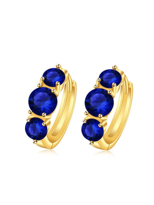 Blue Copper Alloy 24K Gold Plated Fashion Artificial Zircon Clip clip on earring