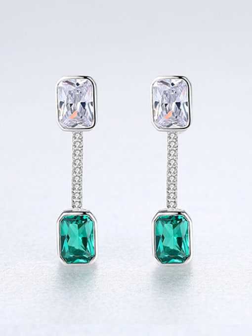 sliver 925 Sterling Silver With  Cubic Zirconia  Delicate Geometric Drop Earrings