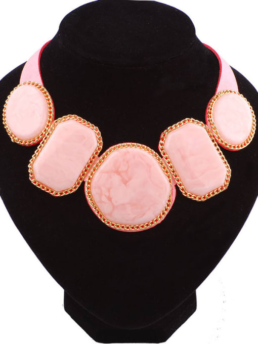 Pink Exaggerated Geometrical Resin Pendant Suede Necklace