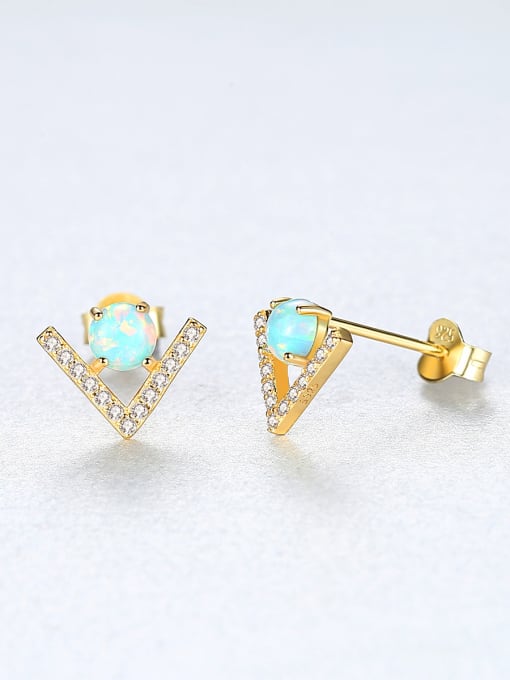 CCUI 925 Sterling Silver With Opal  Cute Triangle Stud Earrings 3