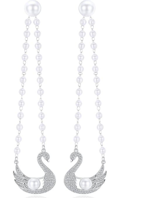 BLING SU Copper With White Gold Plated Fashion Swan Chandelier Earrings 0