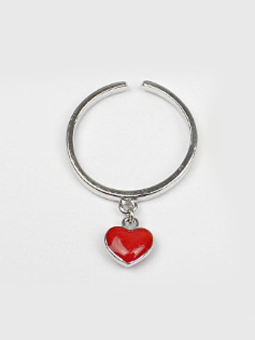 Platinum Personalized Red Heart Silver Opening Ring
