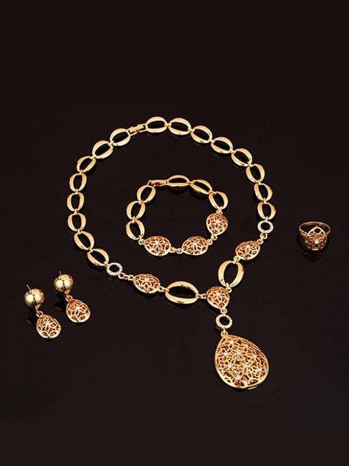 BESTIE Alloy Imitation-gold Plated Vintage style Hollow Water Drop shaped Four Pieces Jewelry Set 1