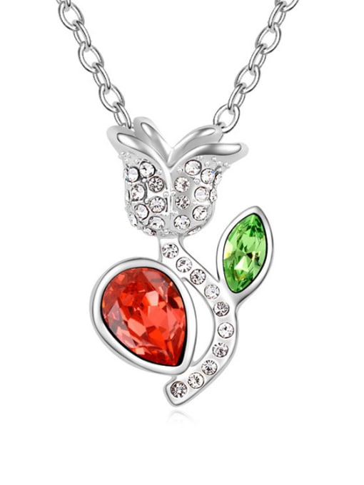 2 Personalized austrian Crystals-covered Flower Pendant Alloy Necklace