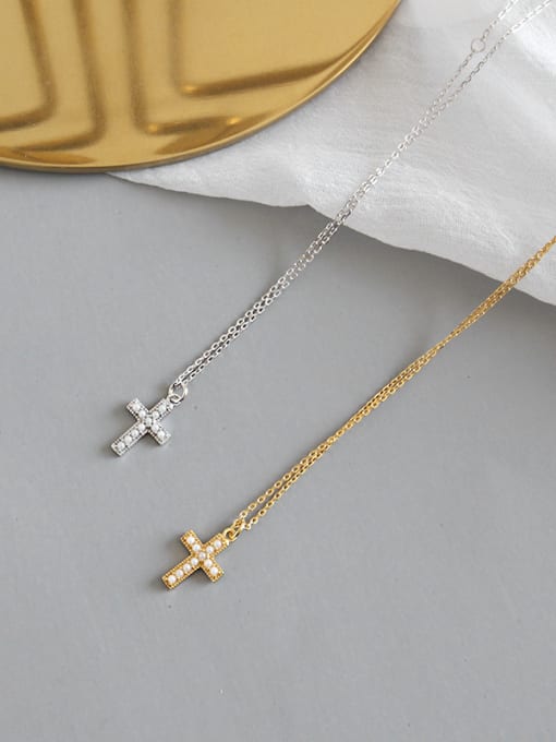 DAKA 925 Sterling Silver With 18k Gold Plated Delicate Cross Necklaces 4