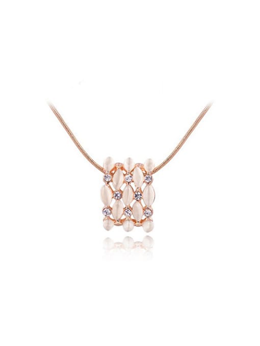 Rose Gold Women Delicate Fence Shaped Opal Necklace