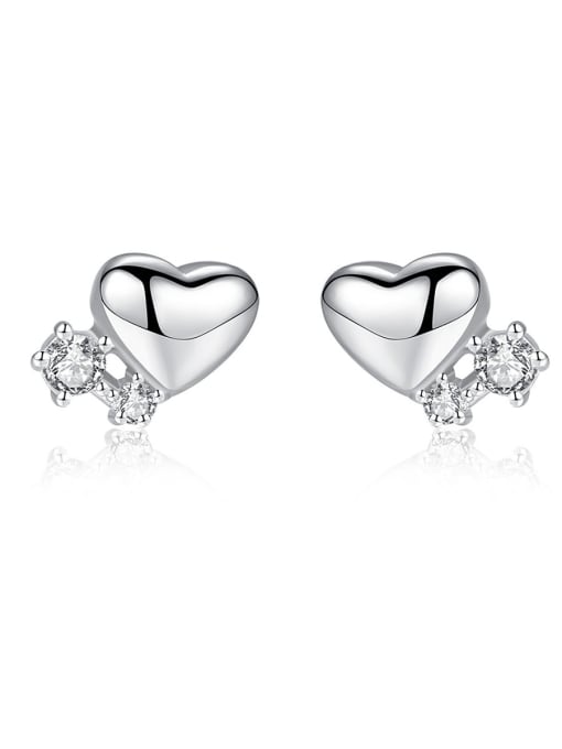 CCUI 925 Sterling Silver WithCubic Zirconia Cute Heart Stud Earrings 0