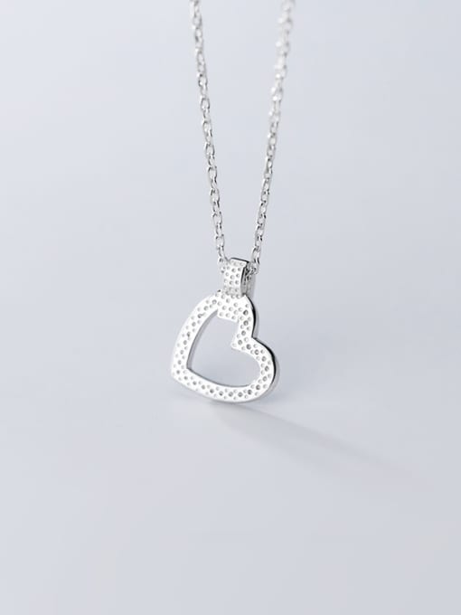 Rosh 925 Sterling Silver With Platinum Plated Simplistic Hollow Heart Necklaces 3