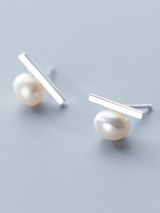 Rosh 925 Sterling Silver With Artificial Pearl  Simplistic Fringe Stud Earrings 1