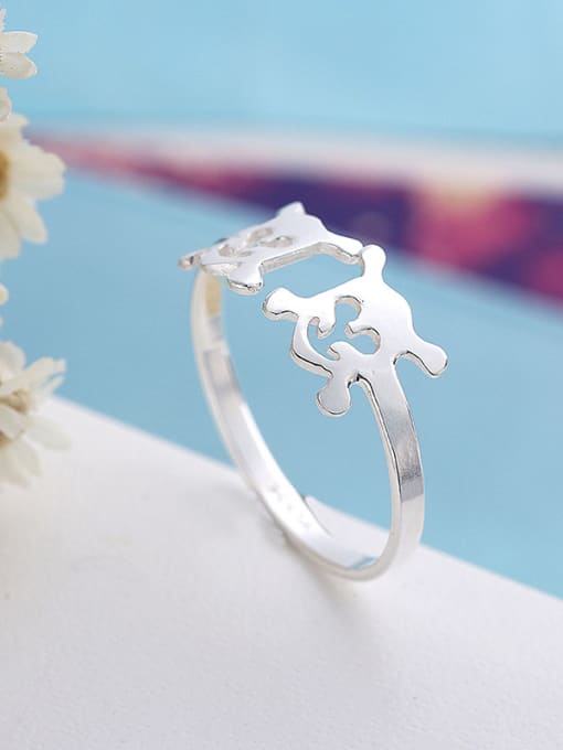 kwan Double Cartoon Smooth Silver Opening Ring 2