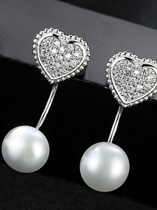 White Sterling Silver with AAA zircon and natural pearl earrings