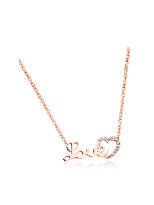 Rose Gold Fashion Love Heart Rhinestones Tiatnium Necklace