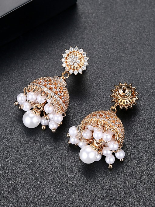 BLING SU Copper With Gold Plated Fashion Statement Party Stud Earrings