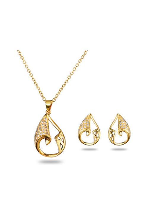 SANTIAGO Exquisite 18K Gold Plated Water Drop Shaped Zircon Two Pieces Jewelry Set 0
