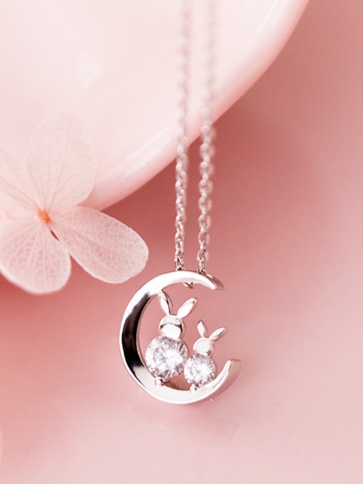 Rosh 925 Sterling Silver With Platinum Plated Personality Moon Rabbit Necklaces 2
