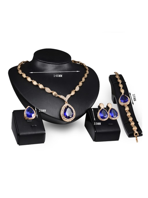 BESTIE Alloy Imitation-gold Plated Vintage style Sapphire and CZ Four Pieces Jewelry Set 1