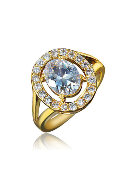 SANTIAGO Trendy 18K Gold Plated Oval Shaped Zircon Ring 0