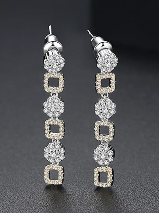Color -Gold Copper inlaid 3A zircon Style Long Fashion Earrings