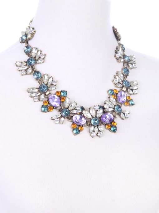 KM Colorful Rhinestones Flowers Alloy Necklace 1