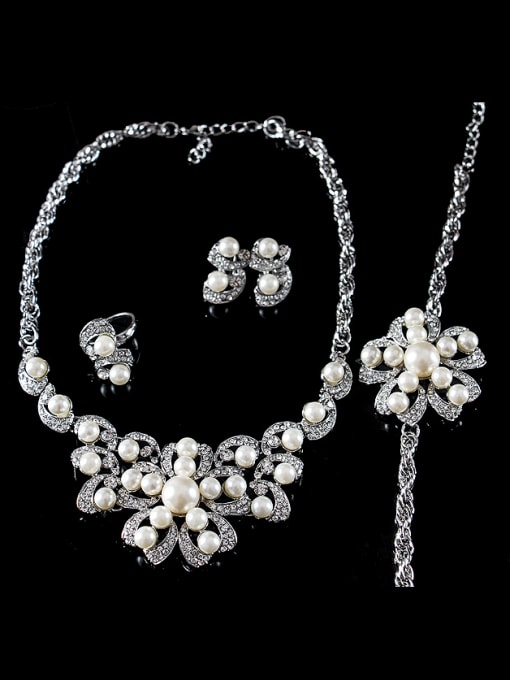 Lan Fu Artificial Pearl Rhinestones Four Pieces Jewelry Set 1